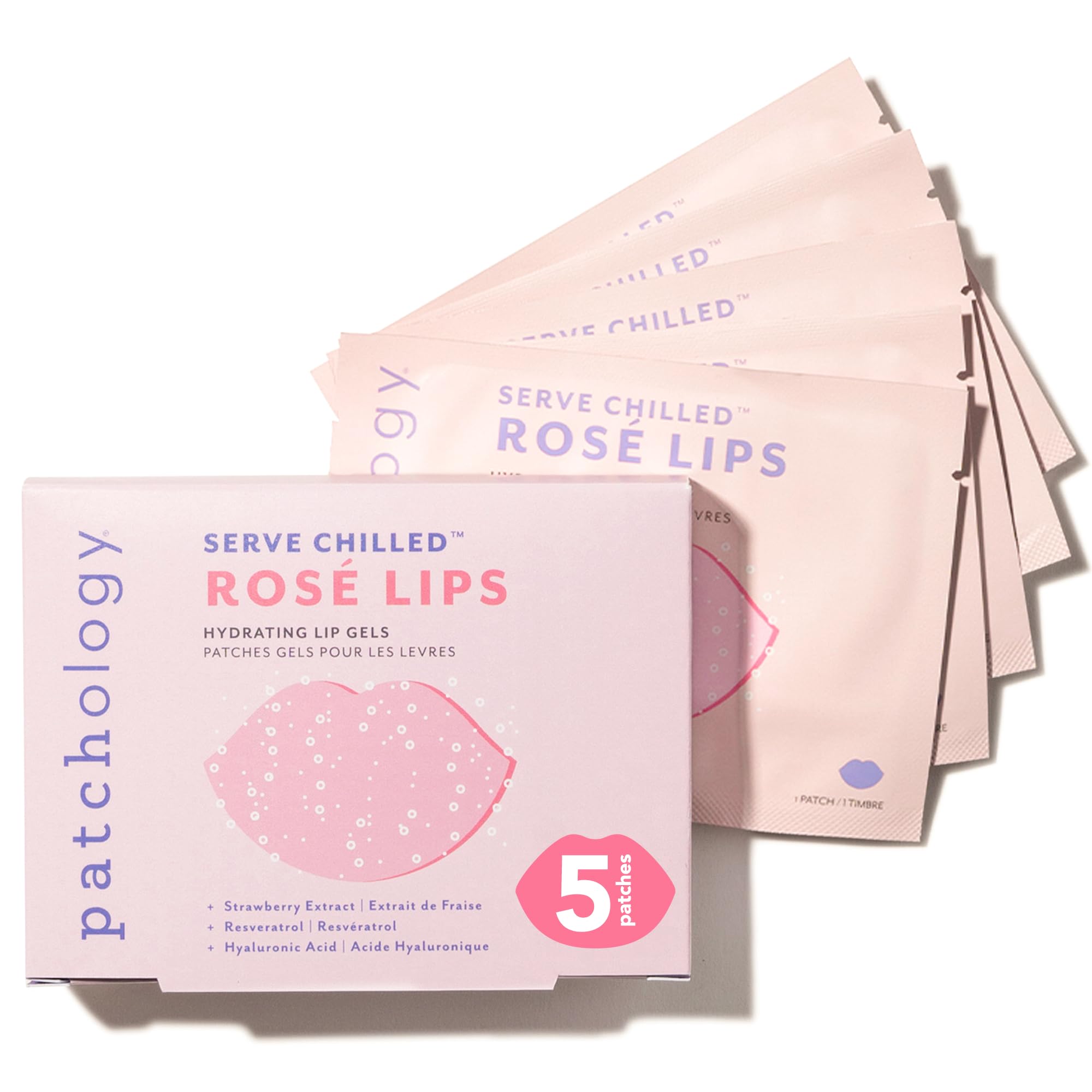 Patchology Serve Chilled Rosé Gel Lip Mask pack for on-the-go hydration.