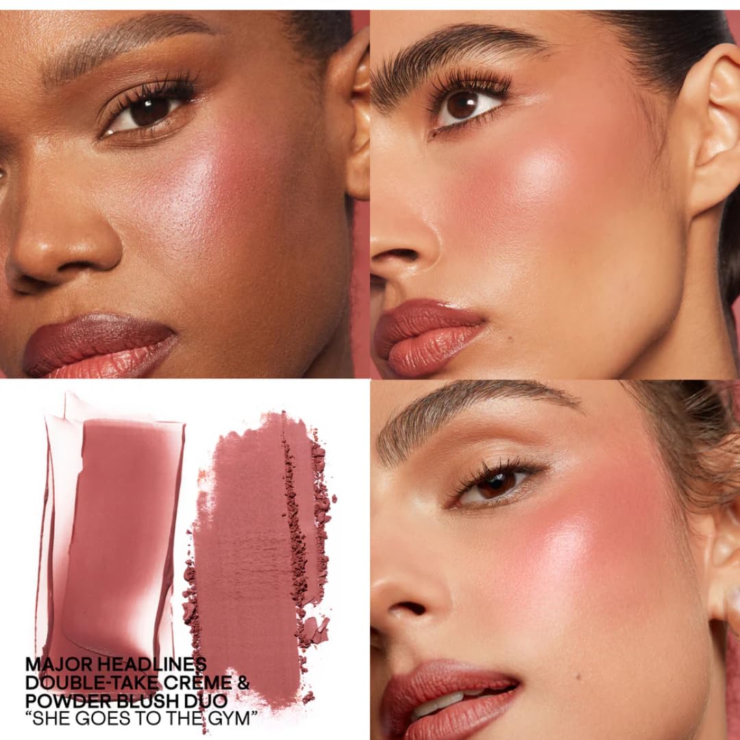 Patrick Ta dual-formula compact enables seamless layering and radiant cheek color.