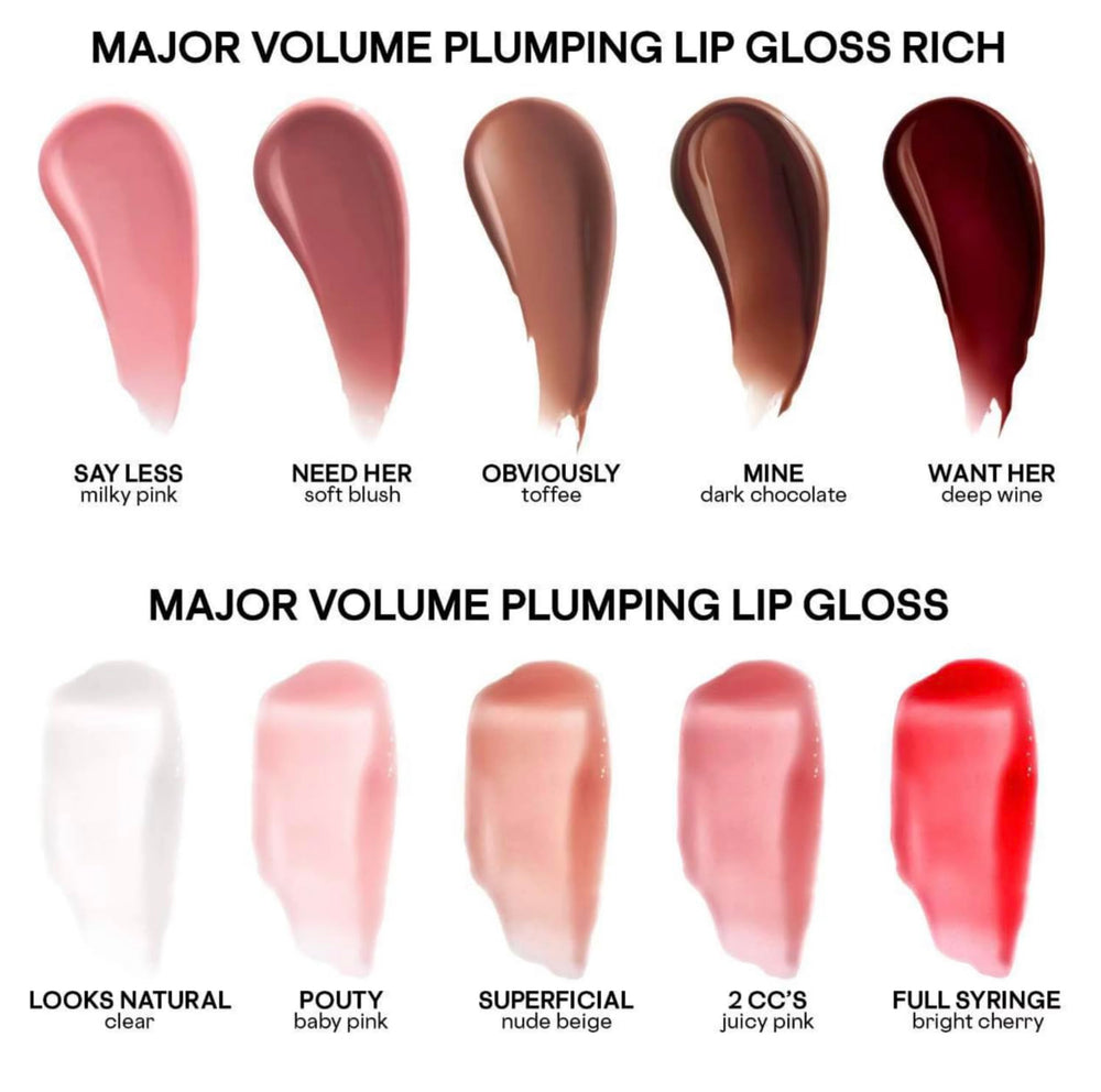 Lips wearing Full Syringe shade with glossy finish and plump look.