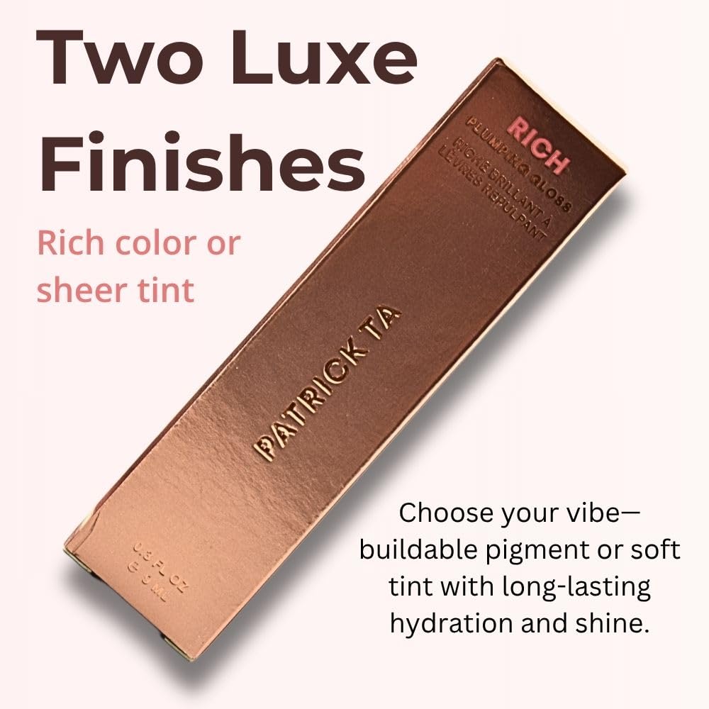 Patrick Ta Say Less gloss bottle with premium packaging.