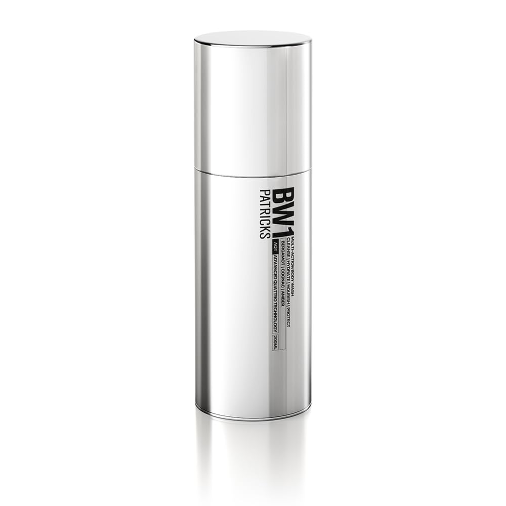 PATRICKS BW1 bottle demonstrates a hydrating body wash for daily cleansing.