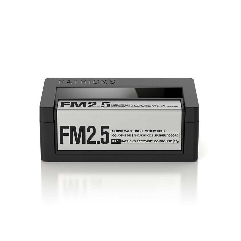 PATRICKS FM2.5 bottle pouring, highlighting a matte finish for versatile styling throughout the day.