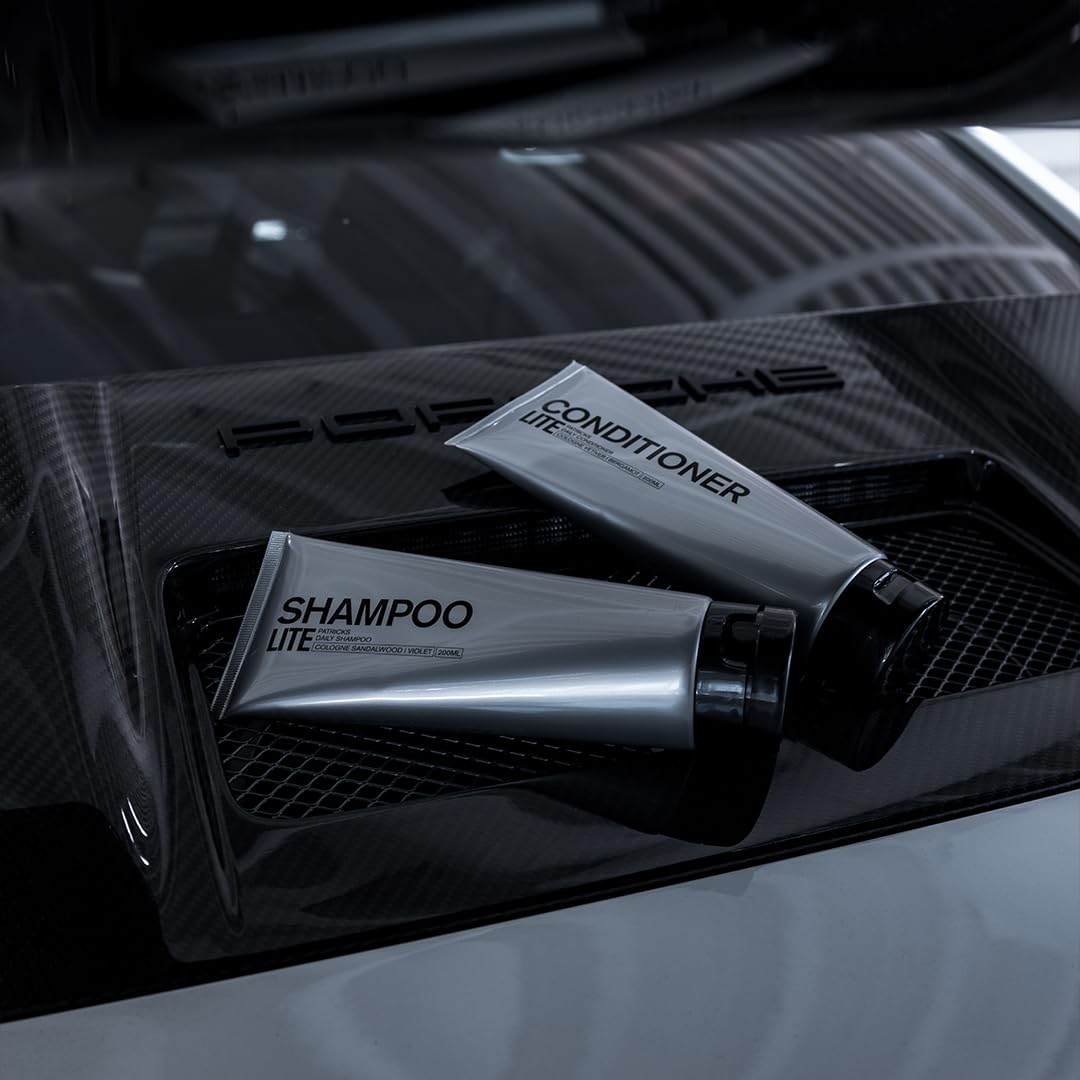PATRICKS eco-packaging with 30% recycled materials promoting sustainable grooming.