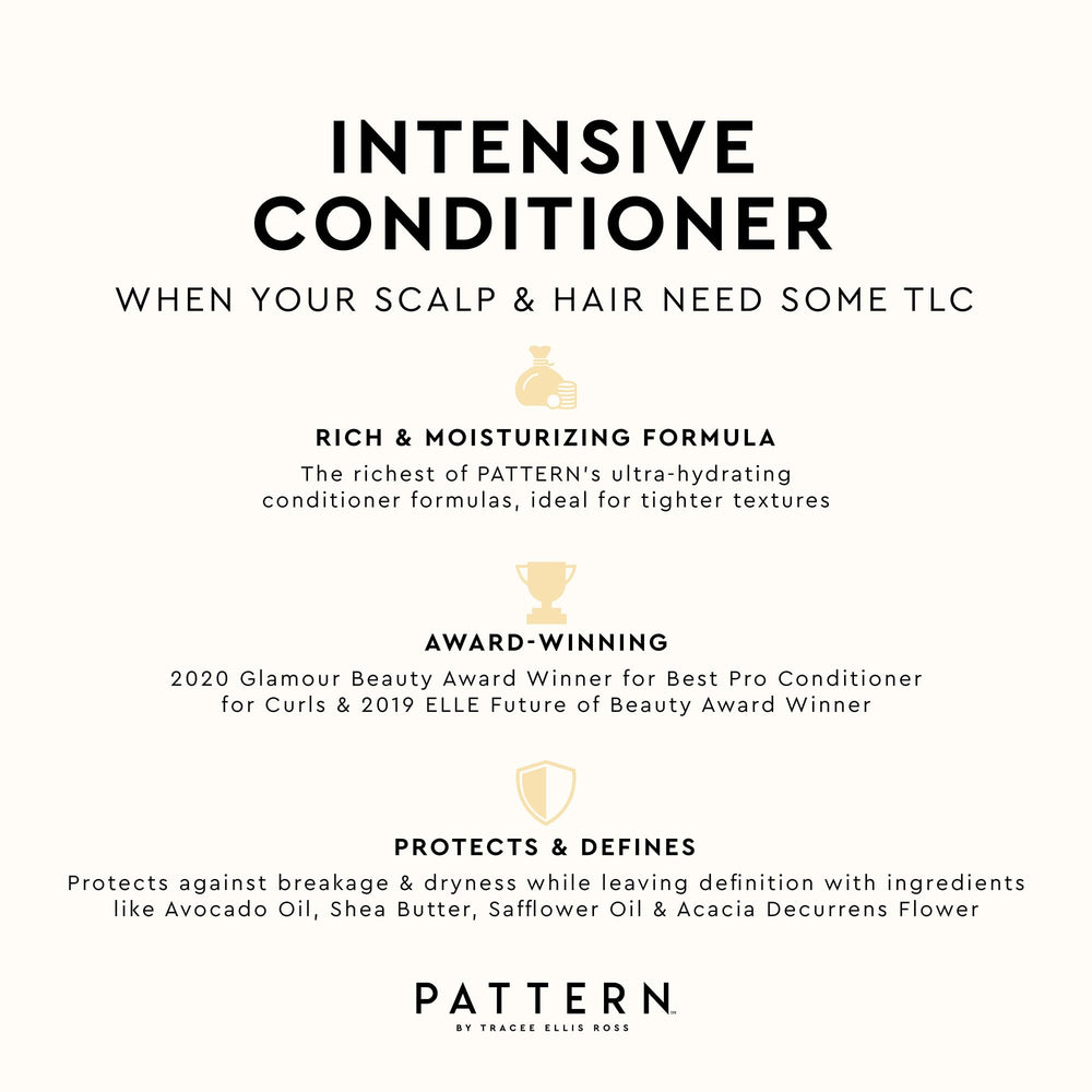 Pattern Intensive Conditioner nourishes low porosity hair without heaviness.