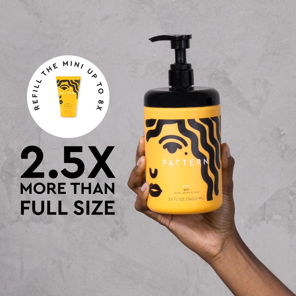 PATTERN curl gel bottle photographed in natural light suggesting premium styling product.