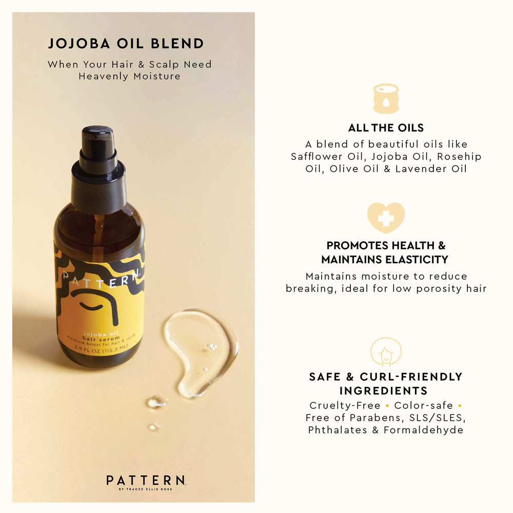 PATTERN Jojoba Hair Serum dispenser enables easy, mess-free application.