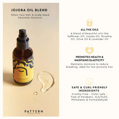 PATTERN Jojoba Hair Serum dispenser enables easy, mess-free application.