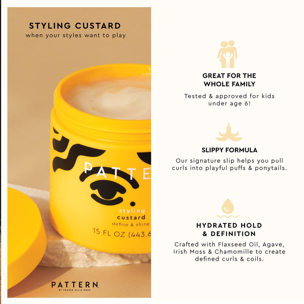 PATTERN Styling Custard bottle dispensing action highlights easy application.