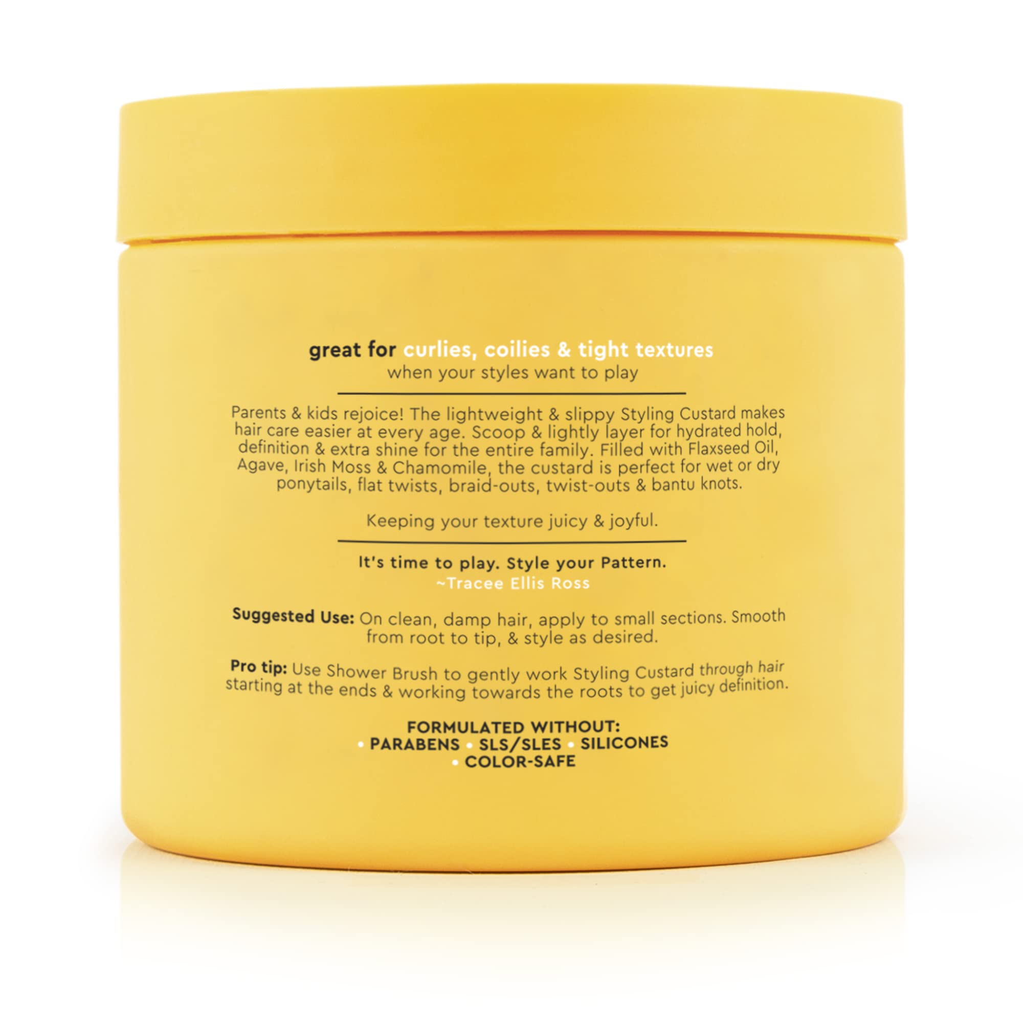 PATTERN Styling Custard on wet ponytail demonstrates smooth, hydrated hold.