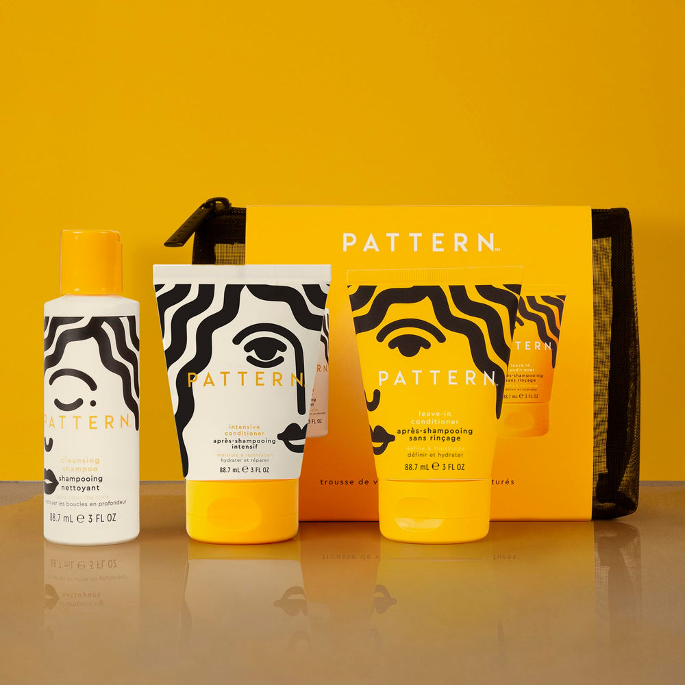 PATTERN Texture Travel Kit refillable tubes support sustainable travel hair care