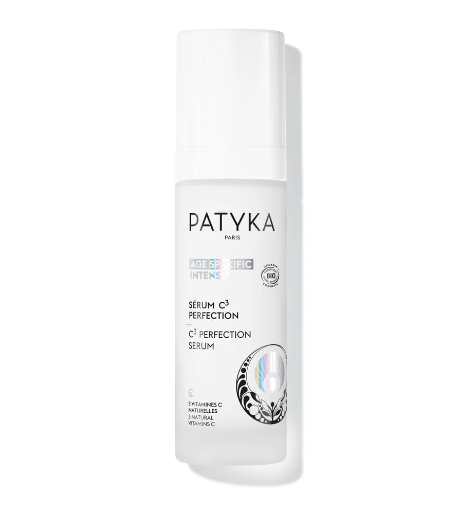 Patyka C3 Perfection Serum texture close-up shows creamy, smoothing consistency.
