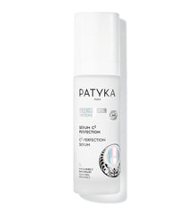 Patyka C3 Perfection Serum texture close-up shows creamy, smoothing consistency.