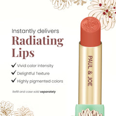 Paul Joe lipstick refill close-up swatch emphasizing glossy finish.