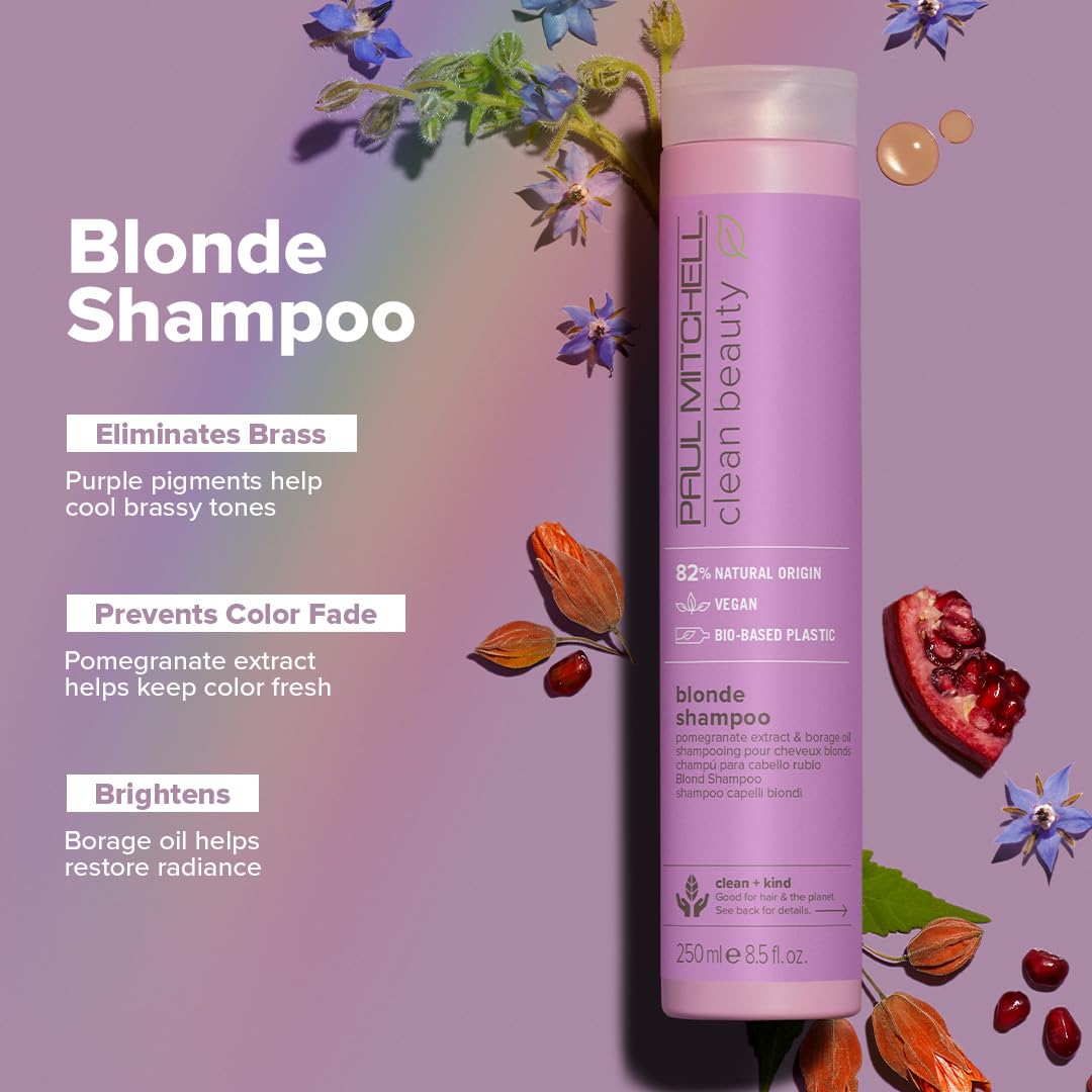 Paul Mitchell Clean Beauty Blonde Purple Shampoo label closeup highlighting ingredients