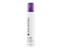 Paul Mitchell Extra-Body Foam bottle shown for voluminous styling with fine hair