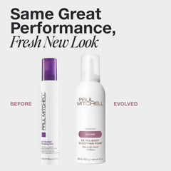 Dispense pump close-up highlighting creamy mousse formula for shine
