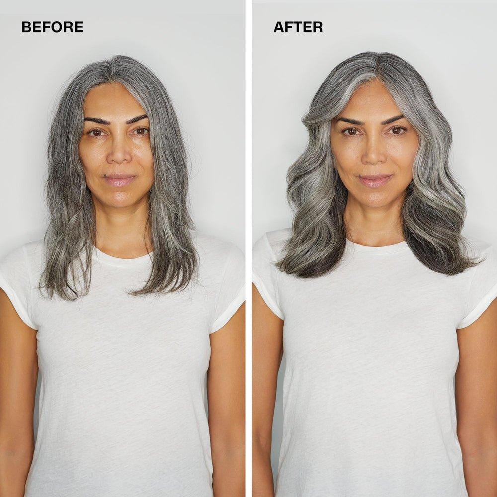 Air-dried look compared to blow-dry result using Extra-Body Foam