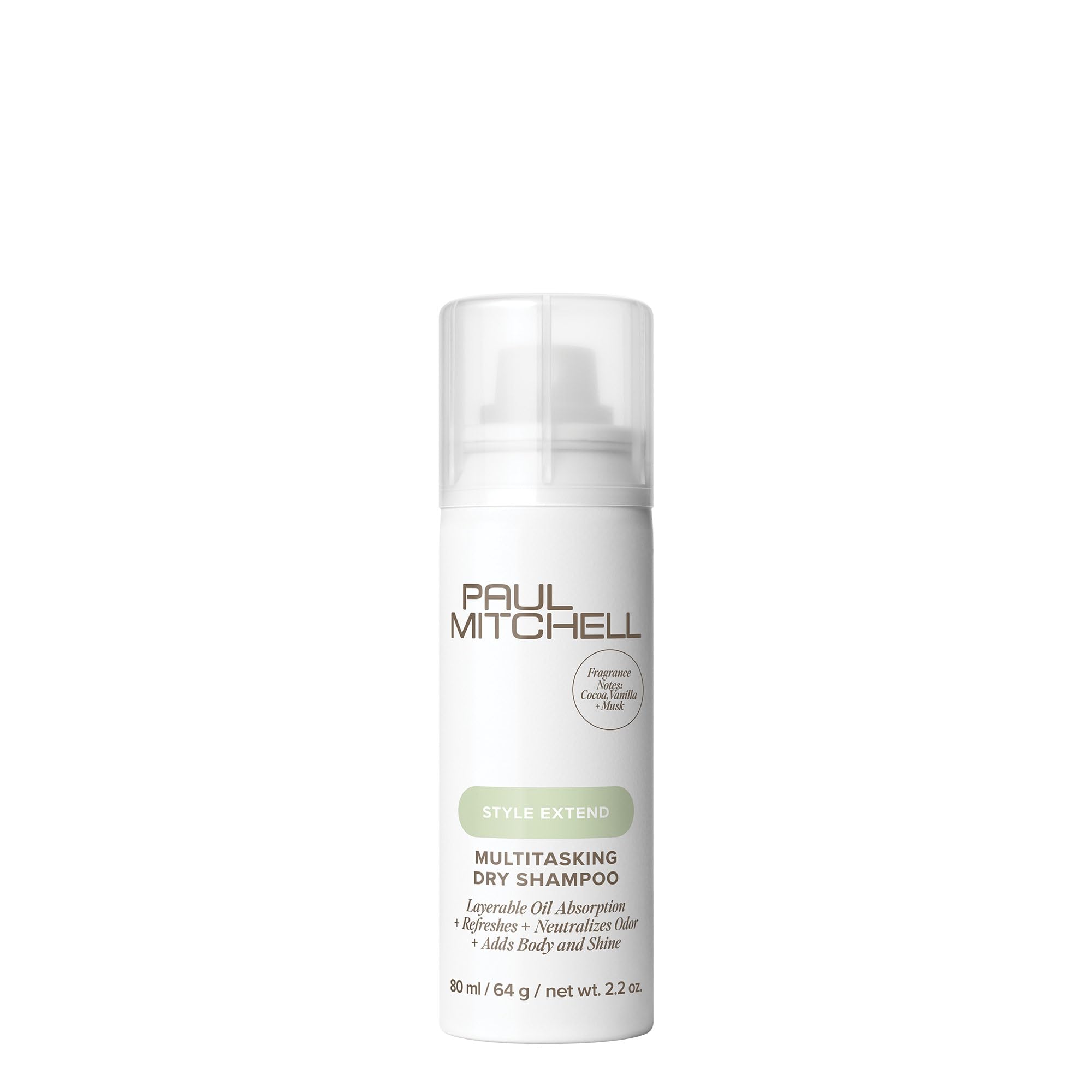 Paul Mitchell Multitasking Dry Shampoo bottle showing oil absorption at roots