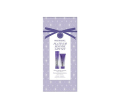 Paul Mitchell Platinum Blonde violet shampoo and conditioner bottles, helps maintain cool tones and soft manageability.