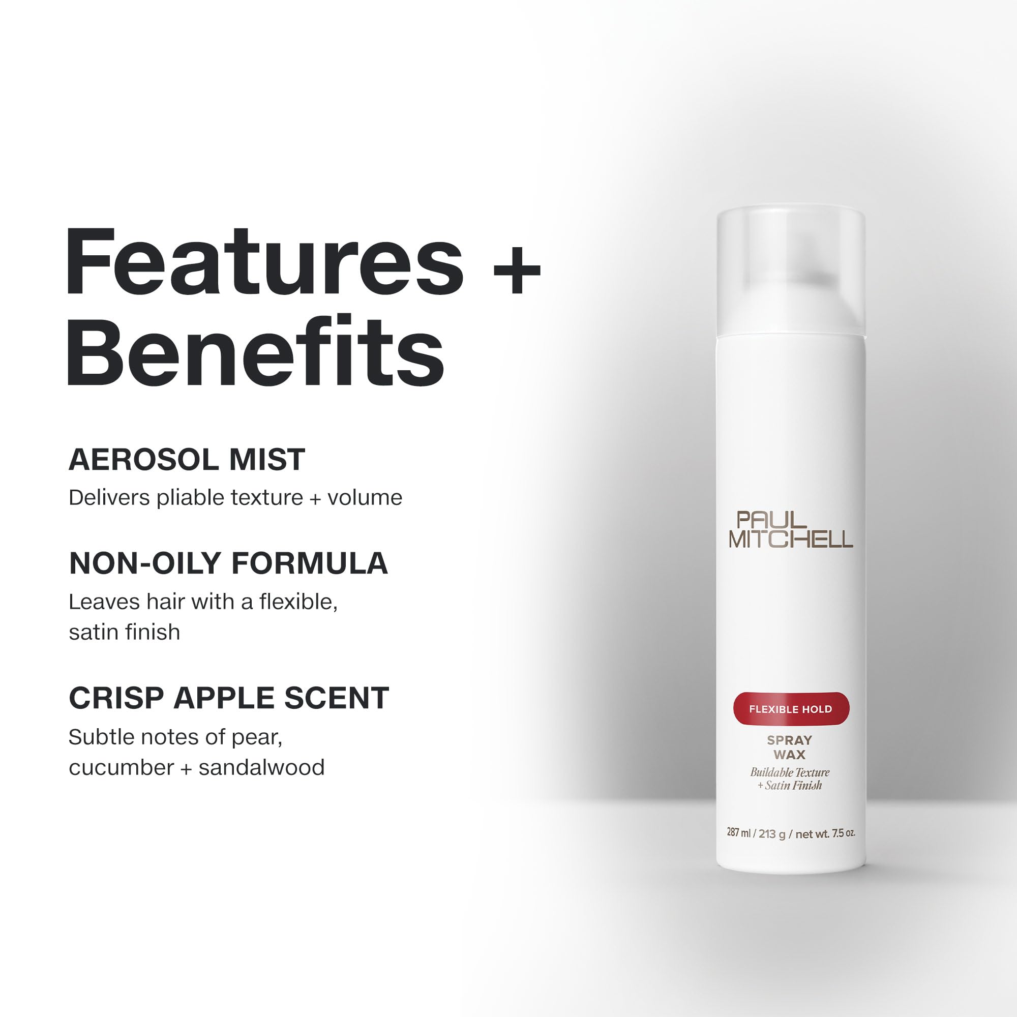 Paul Mitchell Spray Wax aerosol mist coats hair for smooth texture.