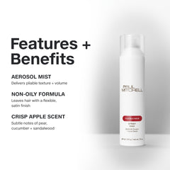 Paul Mitchell Spray Wax aerosol mist coats hair for smooth texture.