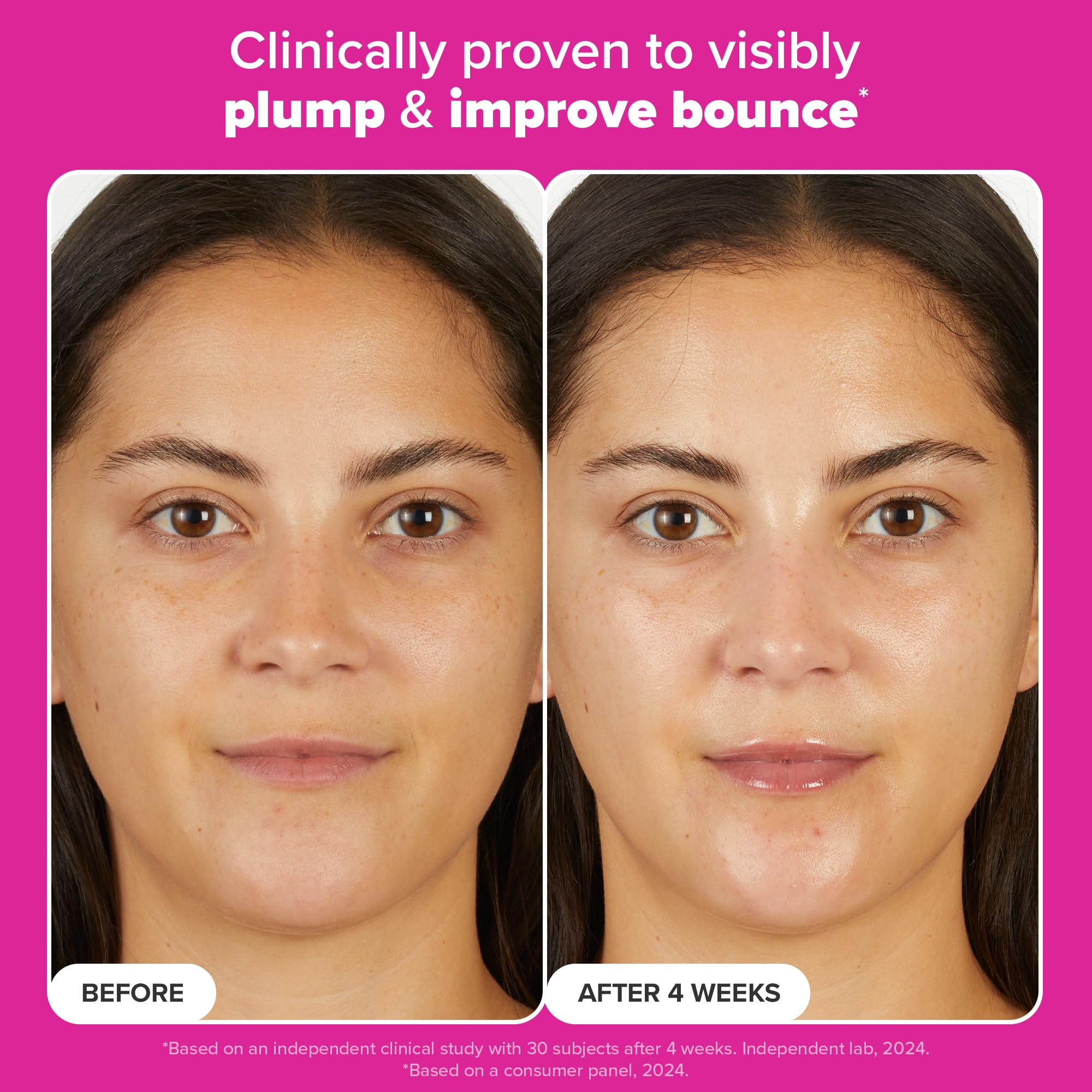 Swatch shows 24-hour hydration and plumpness after application.