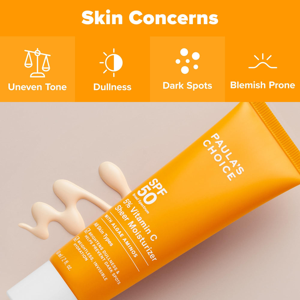 Paula's Choice 5% Vitamin C Sheer Sunscreen on clean skin for a smooth base.