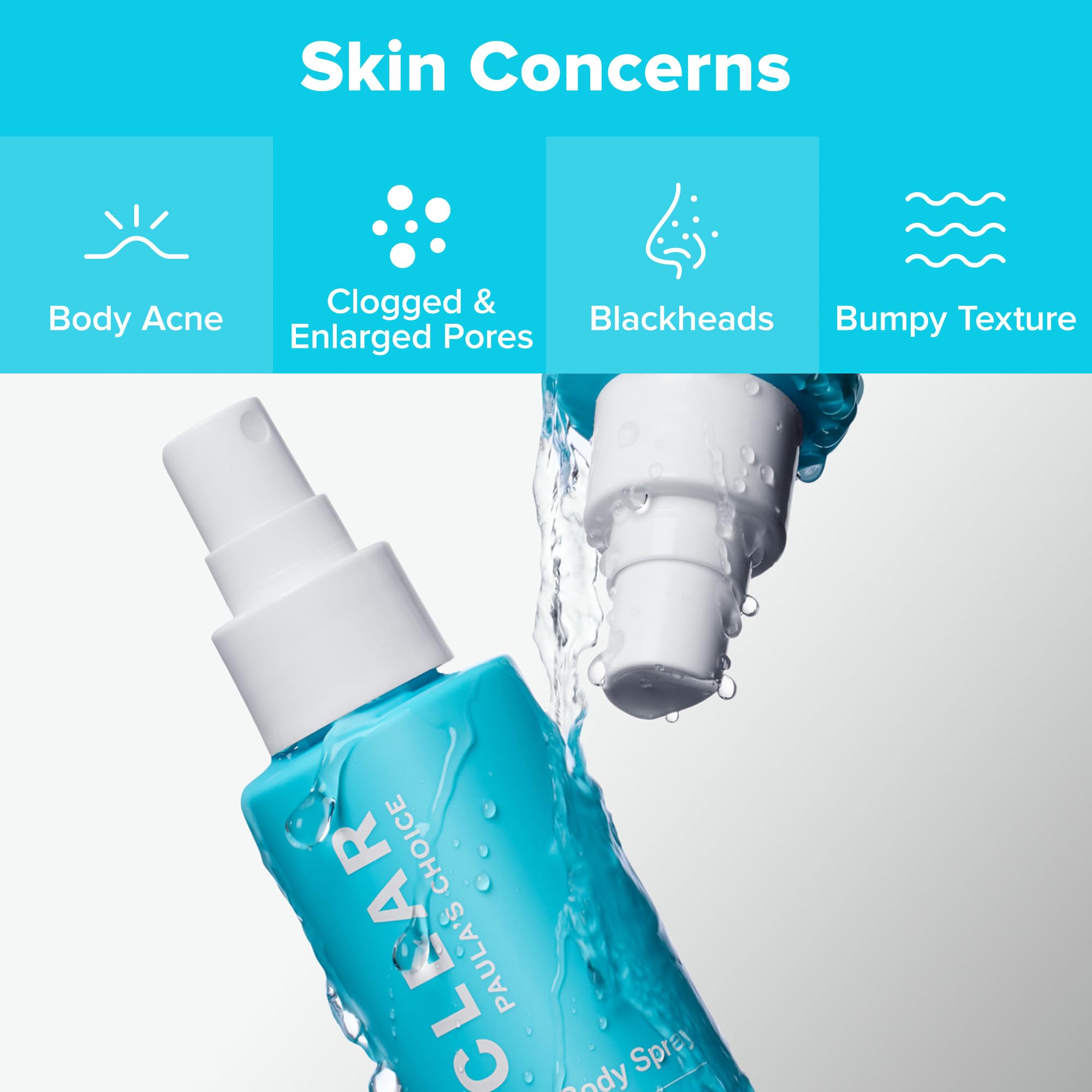 Paula's Choice CLEAR back spray used at an angle for hard-to-reach areas.