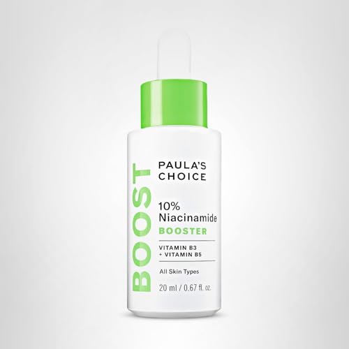 Paula's Choice BOOST bottle on a vanity used in daily skincare routine