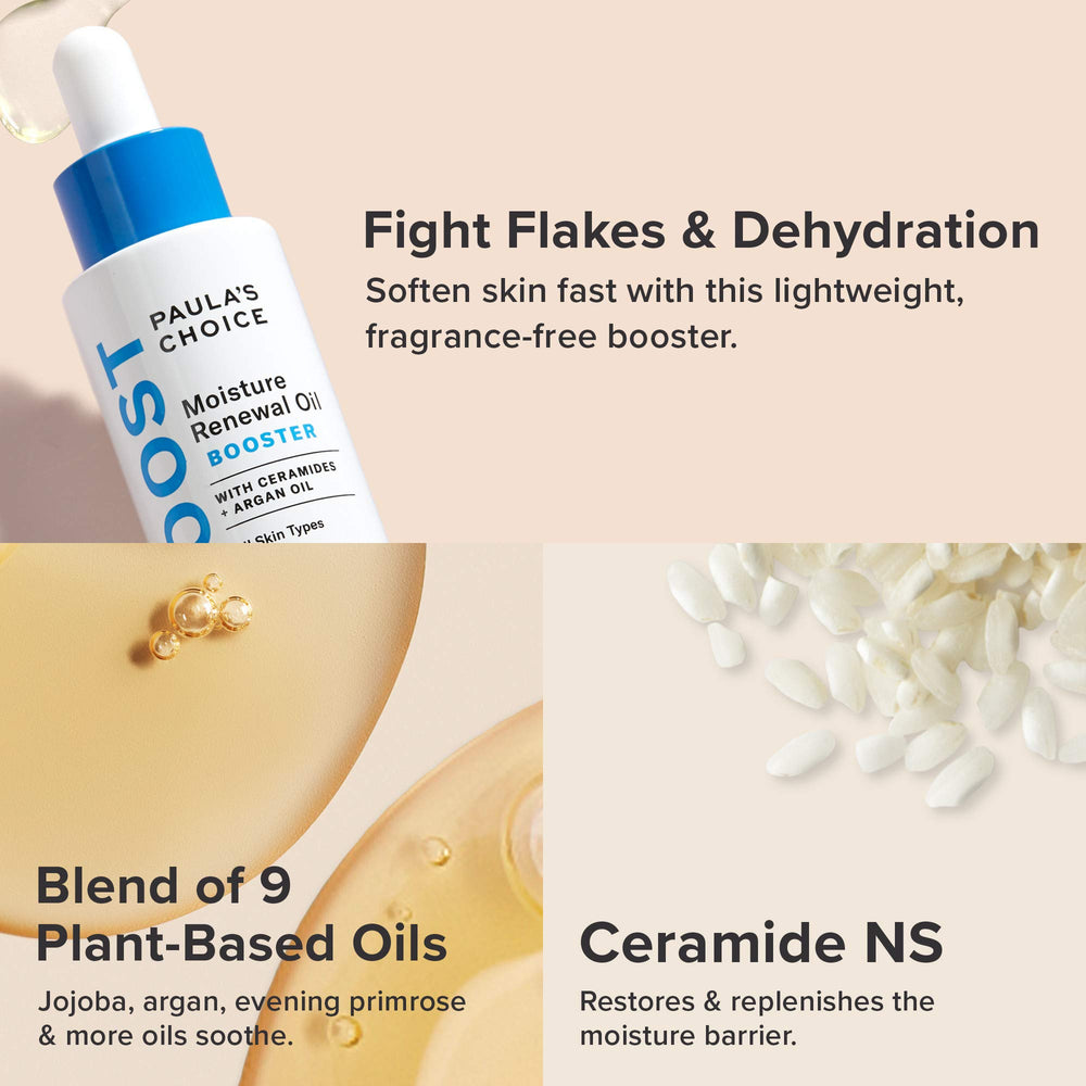 Dropper releasing Paula's Choice BOOST oil for redness relief and moisturized skin.