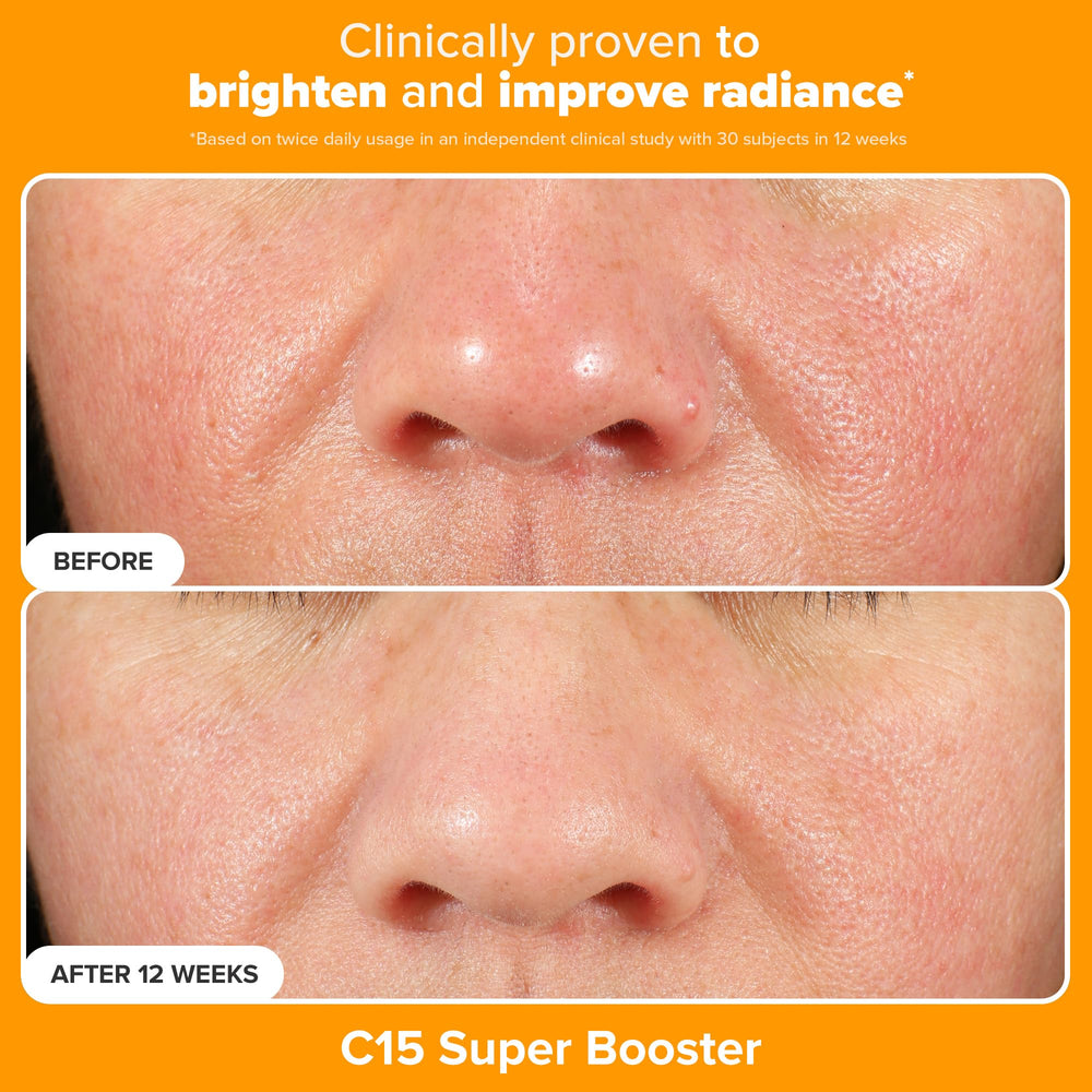 Paula's Choice C15 Super Booster serum for even skin tone and antioxidant support.