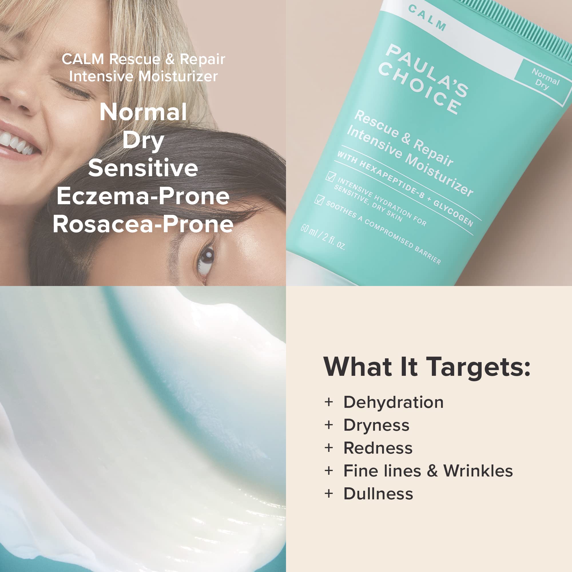 Paula's Choice CALM application demonstrates gentle massage for overnight hydration