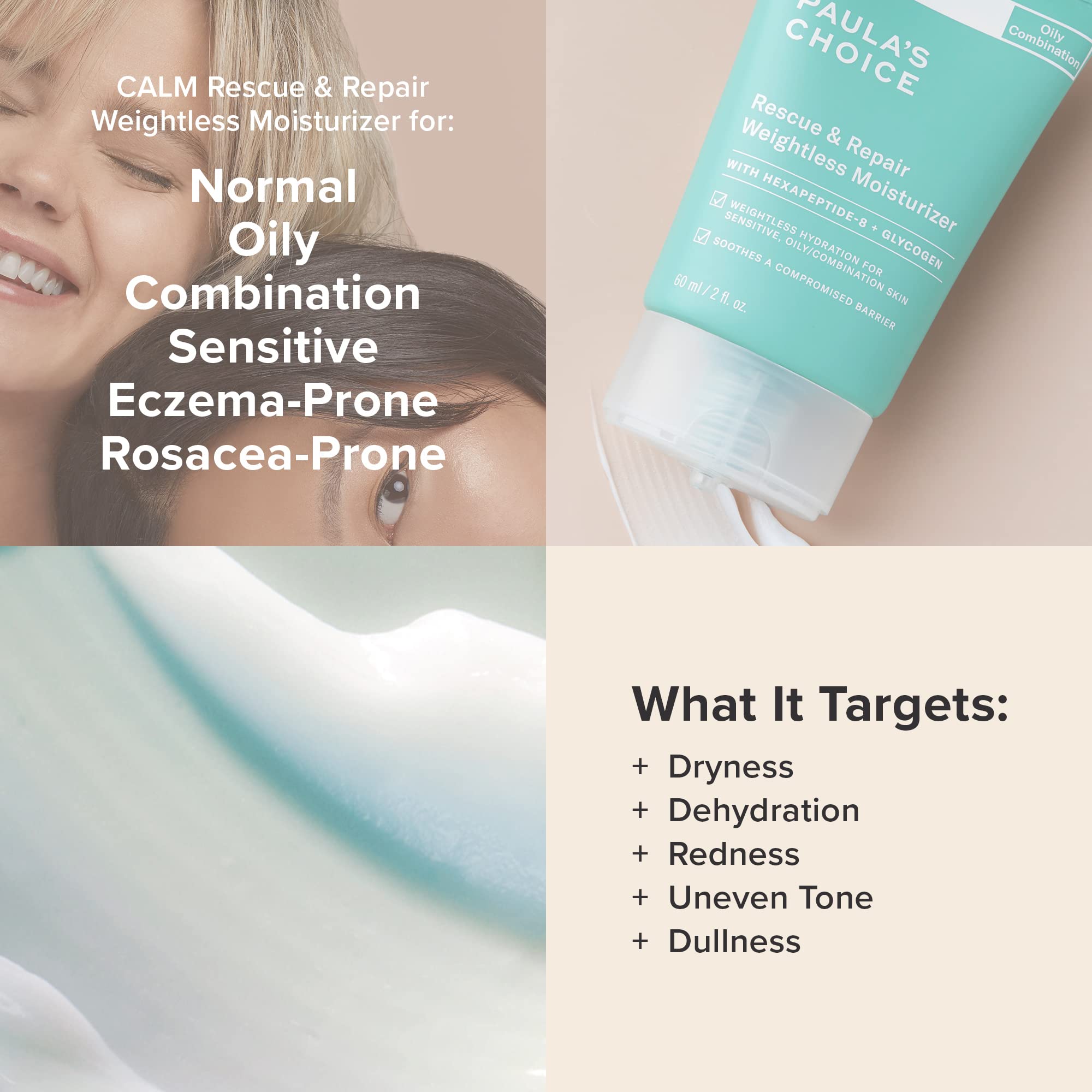 Cream applied to skin, CALM Intensive moisturizer in action.
