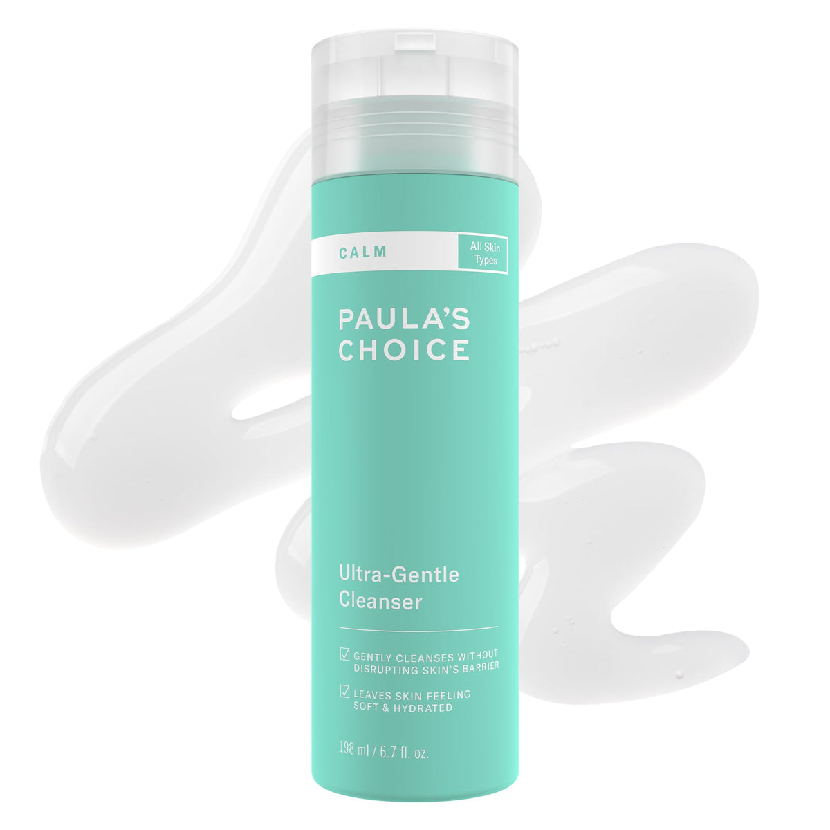 Paula's Choice CALM Ultra-Gentle Cleanser bottle for sensitive skin with fragrance-free formula.