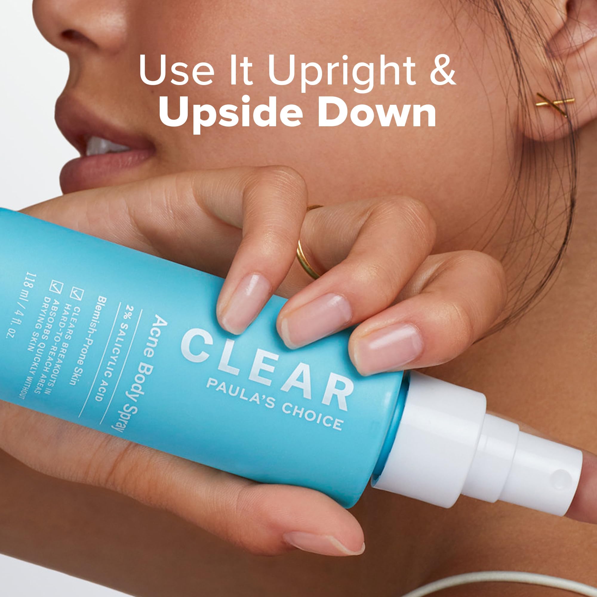 Paula's Choice CLEAR back acne spray close up of the 2% BHA label.