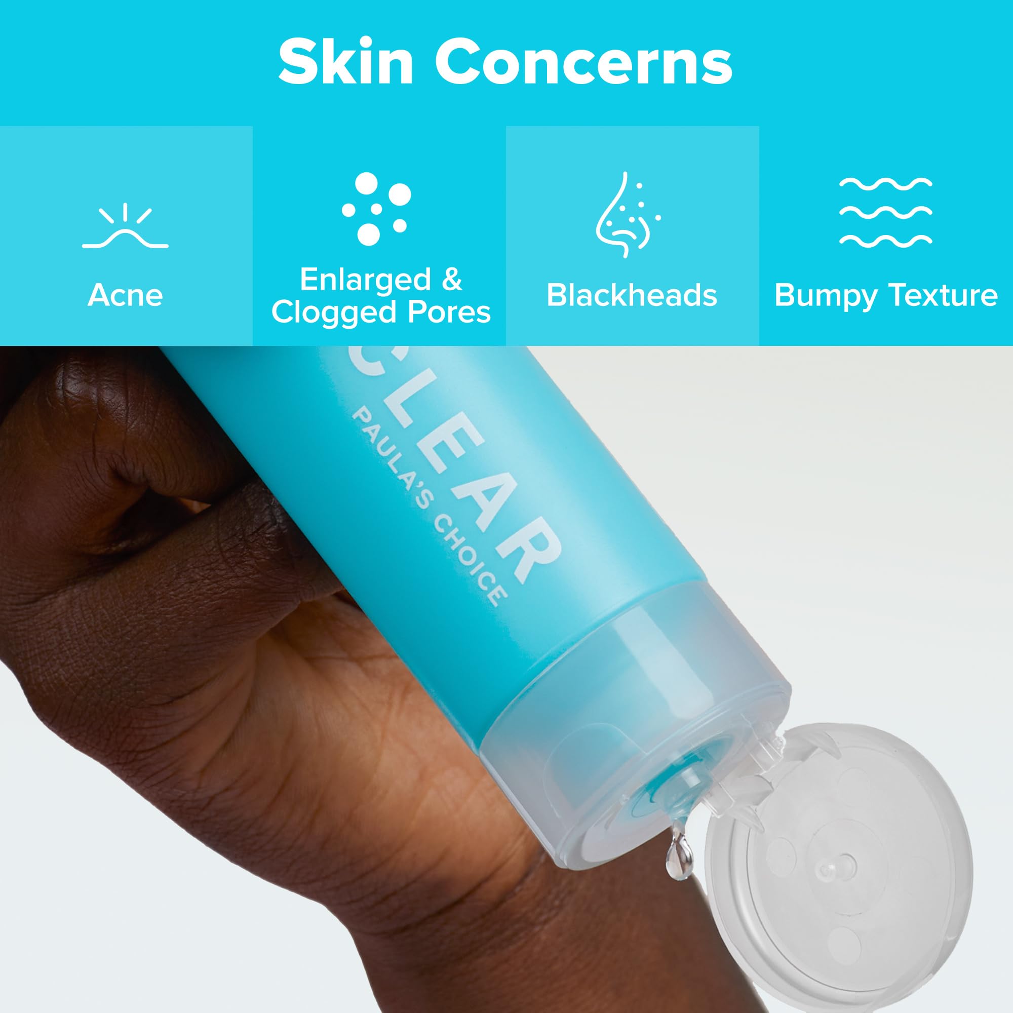Applying Paula's Choice CLEAR Exfoliating Solution on skin demonstrates gentle exfoliation.
