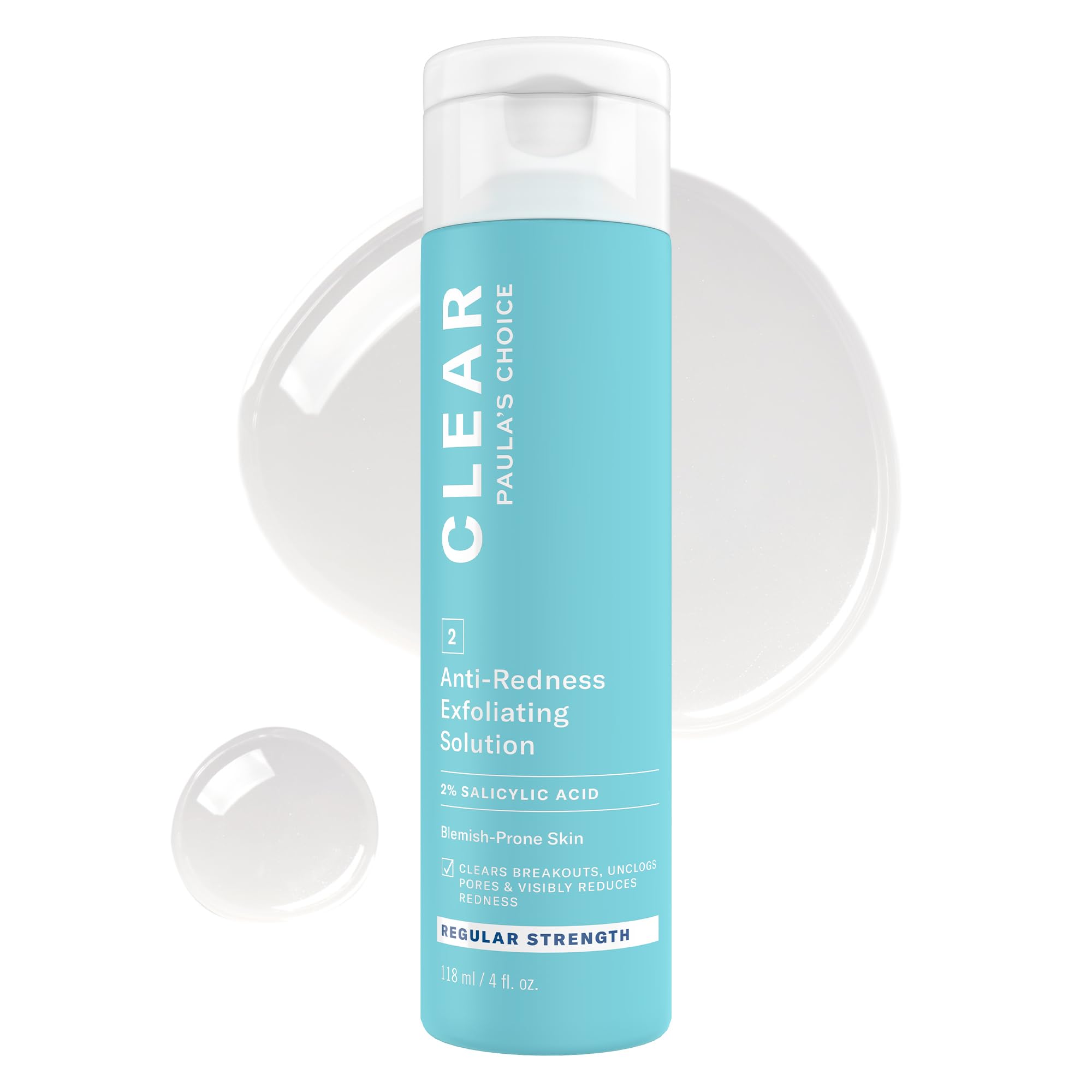 Paula's Choice CLEAR Exfoliating Solution bottle shown for targeted acne relief.