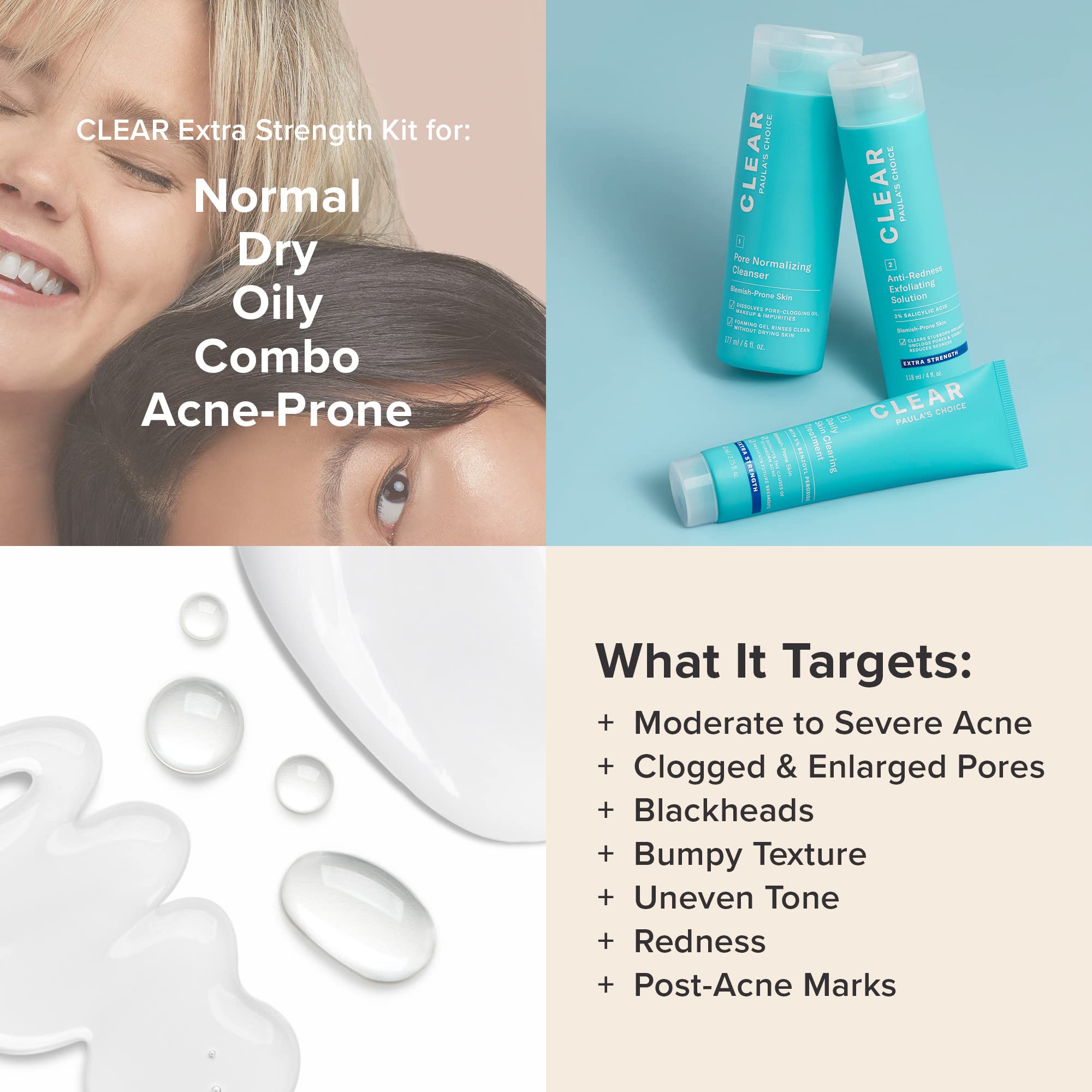 Close-up of Paula's Choice CLEAR Extra Strength Acne Kit packaging.