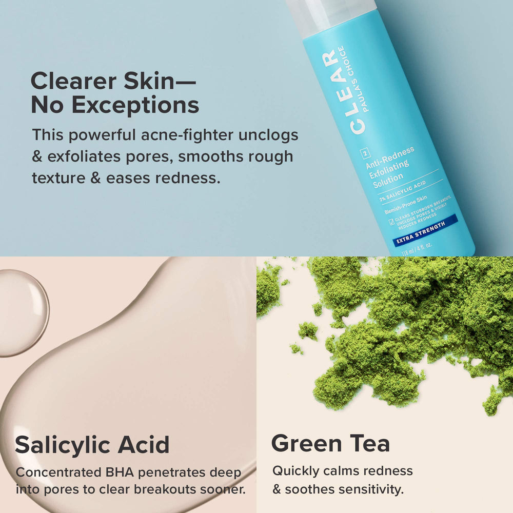 Paula's Choice CLEAR Exfoliator bottle close-up highlights weightless refreshing feel.