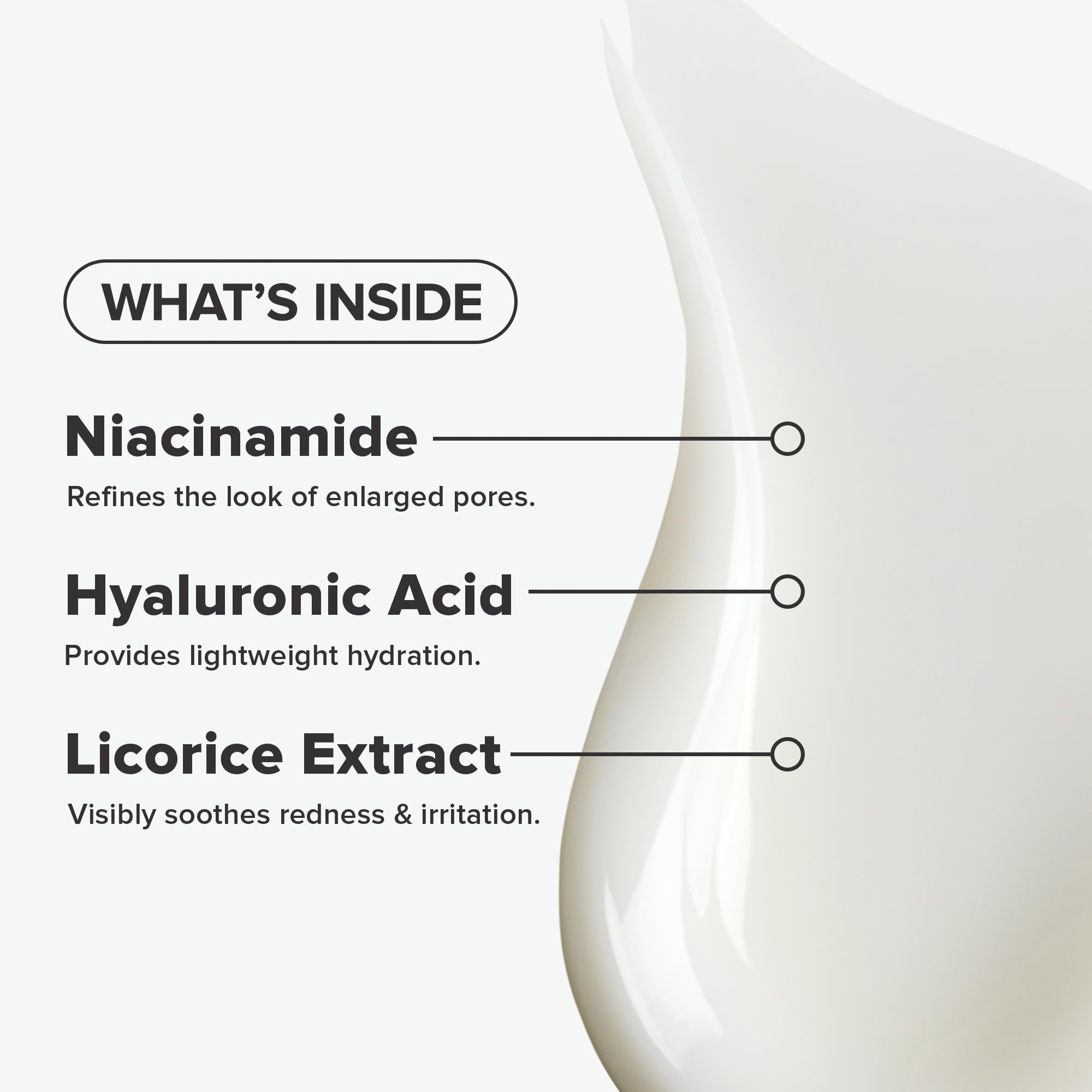 Close-up texture shows non-greasy, fast-absorbing formula for blemish-prone skin.