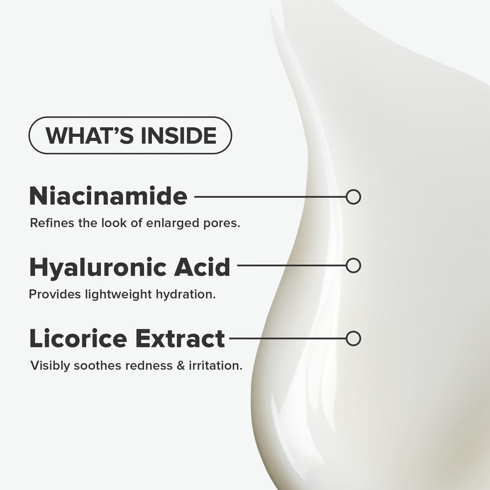 Close-up texture shows non-greasy, fast-absorbing formula for blemish-prone skin.