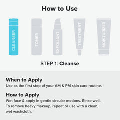 6 oz Paula's Choice cleanser bottle suitable for morning and evening routines.