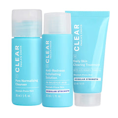 Paula's Choice CLEAR travel kit packaging is compact and fragrance-free for on-the-go skin care.