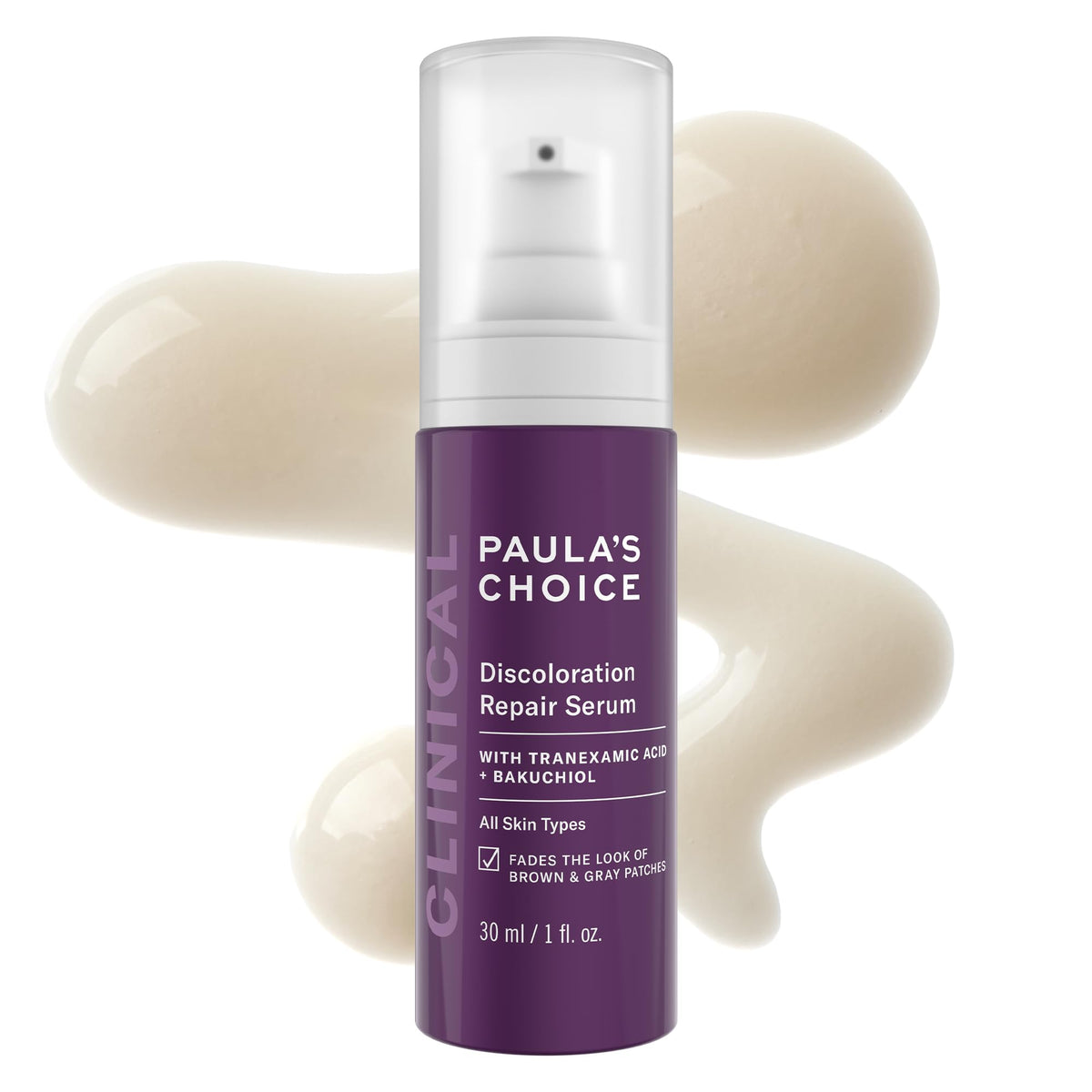 Paula's Choice Clinical Discoloration Serum bottle shown for targeted brightening of dark spots