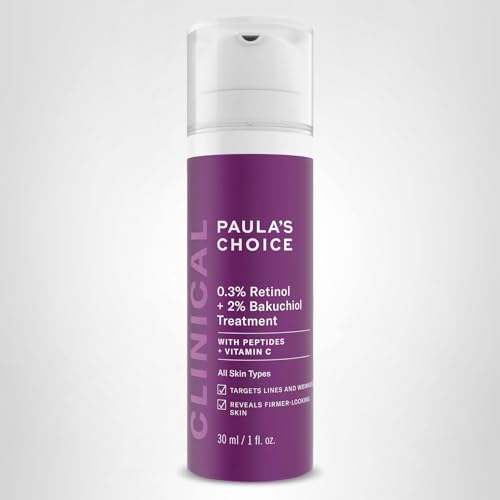 Paula's Choice Clinical 0.3% Retinol + Bakuchiol serum on a clean vanity.