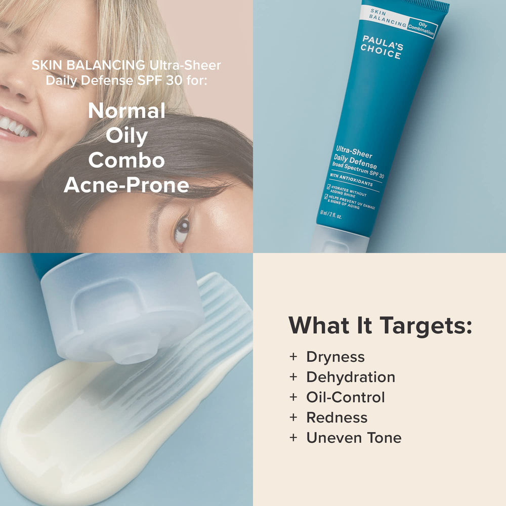 Paula's Choice daily SPF 30 moisturizer in a morning routine, lightweight hydration.
