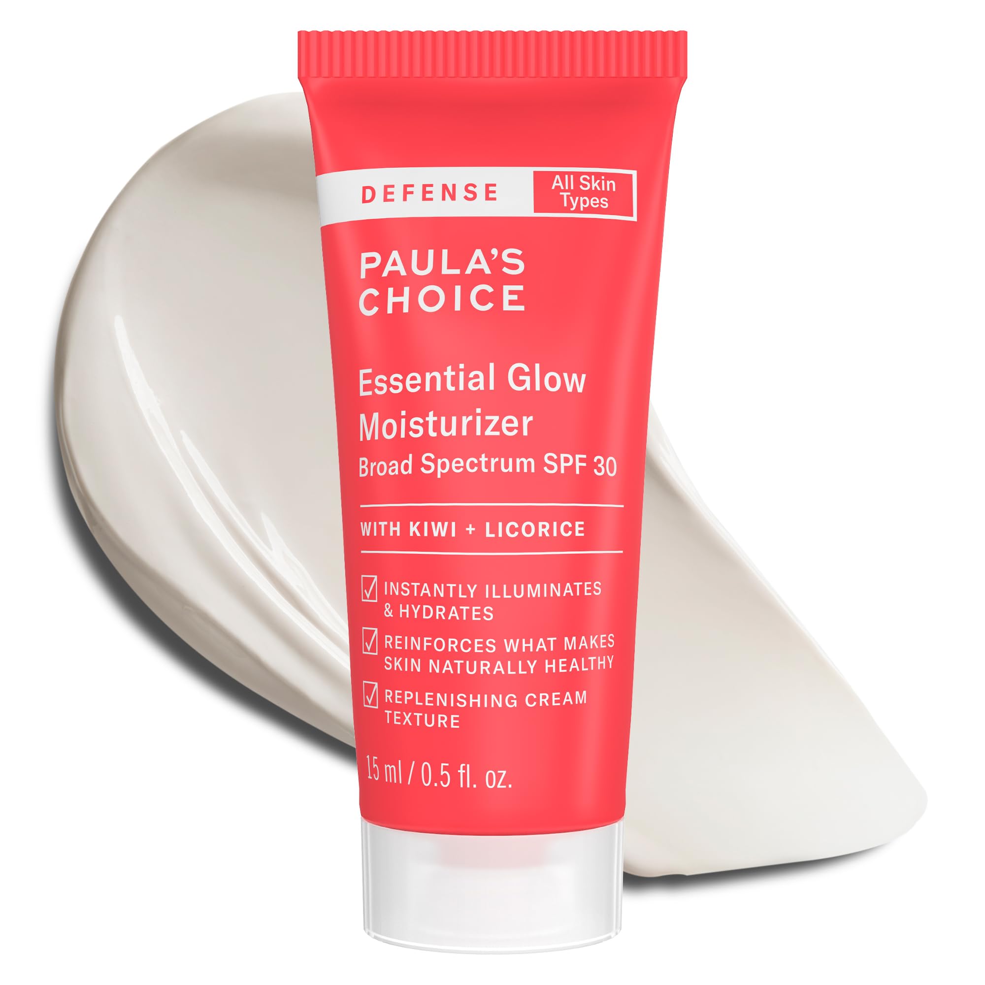 Paula's Choice Defense Essential Glow SPF 30 bottle showcasing mineral protection for radiant, even-toned skin.