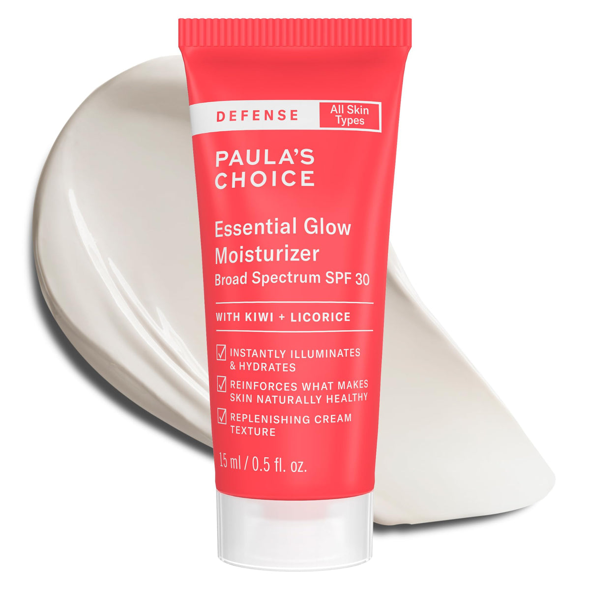 Paula's Choice Defense Essential Glow SPF 30 bottle showcasing mineral protection for radiant, even-toned skin.