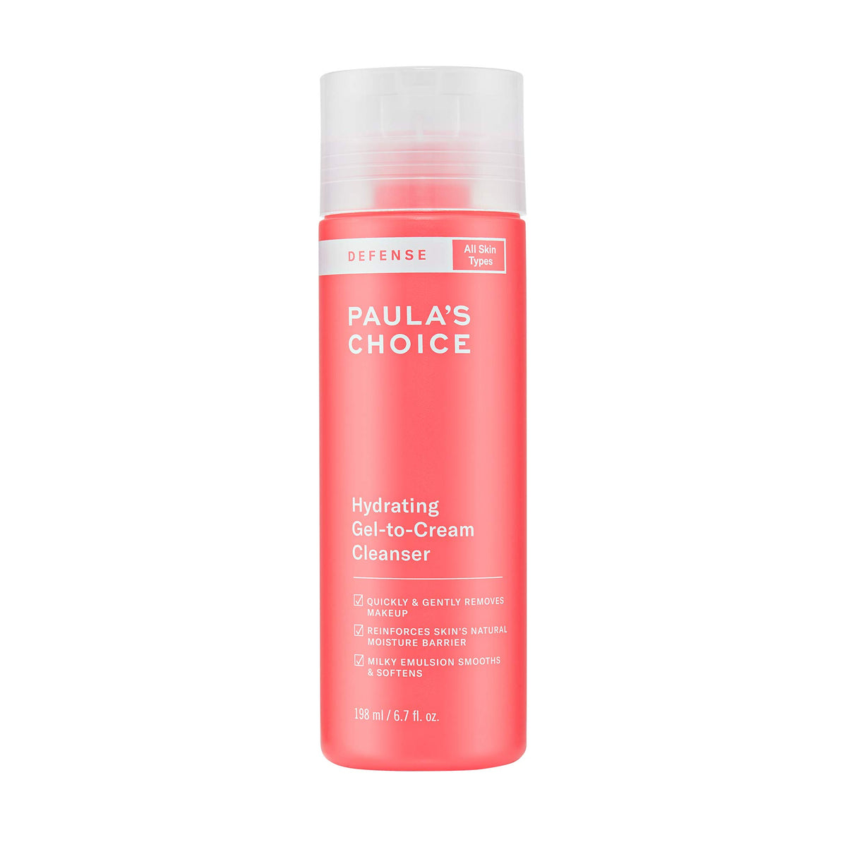 Paula's Choice DEFENSE cleanser bottle pour for daily cleansing routine