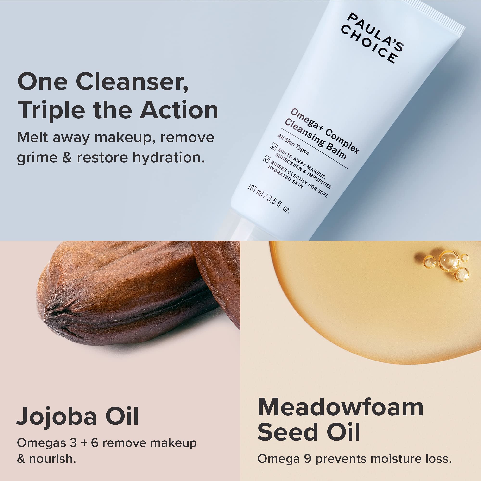 Paula's Choice Omega Complex balm melts eye makeup with a 60-second rest.